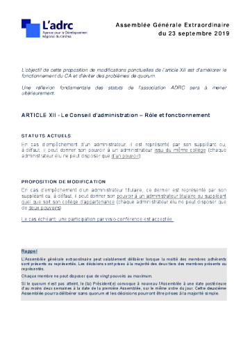 Modifications de statuts